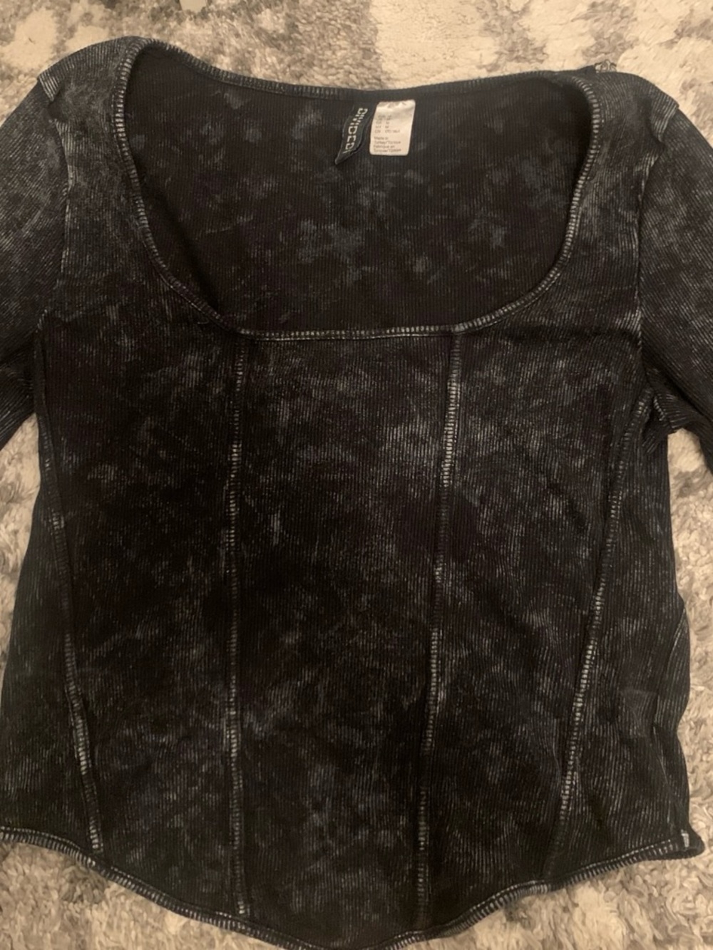 H&M Women's Washed Black Scoop Neck Long Sleeve Top